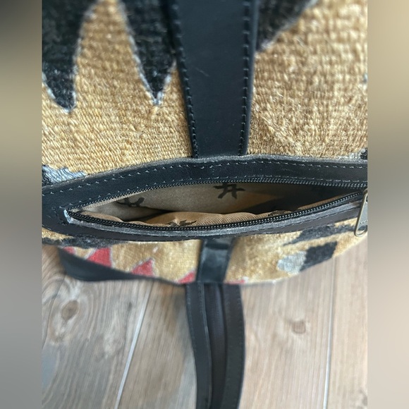 Kilim Black and Tan Tapestry Small Backpack with Black Leather Trim - Picture 5 of 16